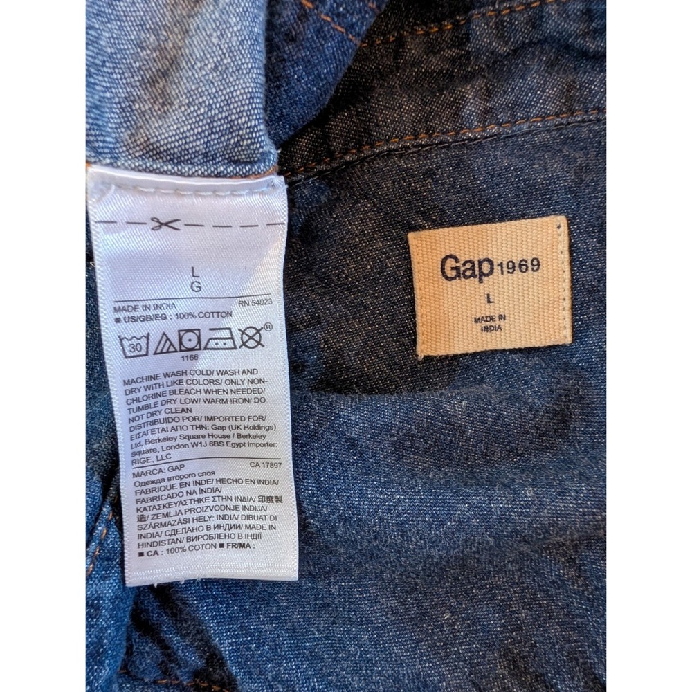 Gap 1969 Womens Blue Denim Western Pearl Snap Shirt Dress Size L Tie Waist Belt - Picture 3 of 9